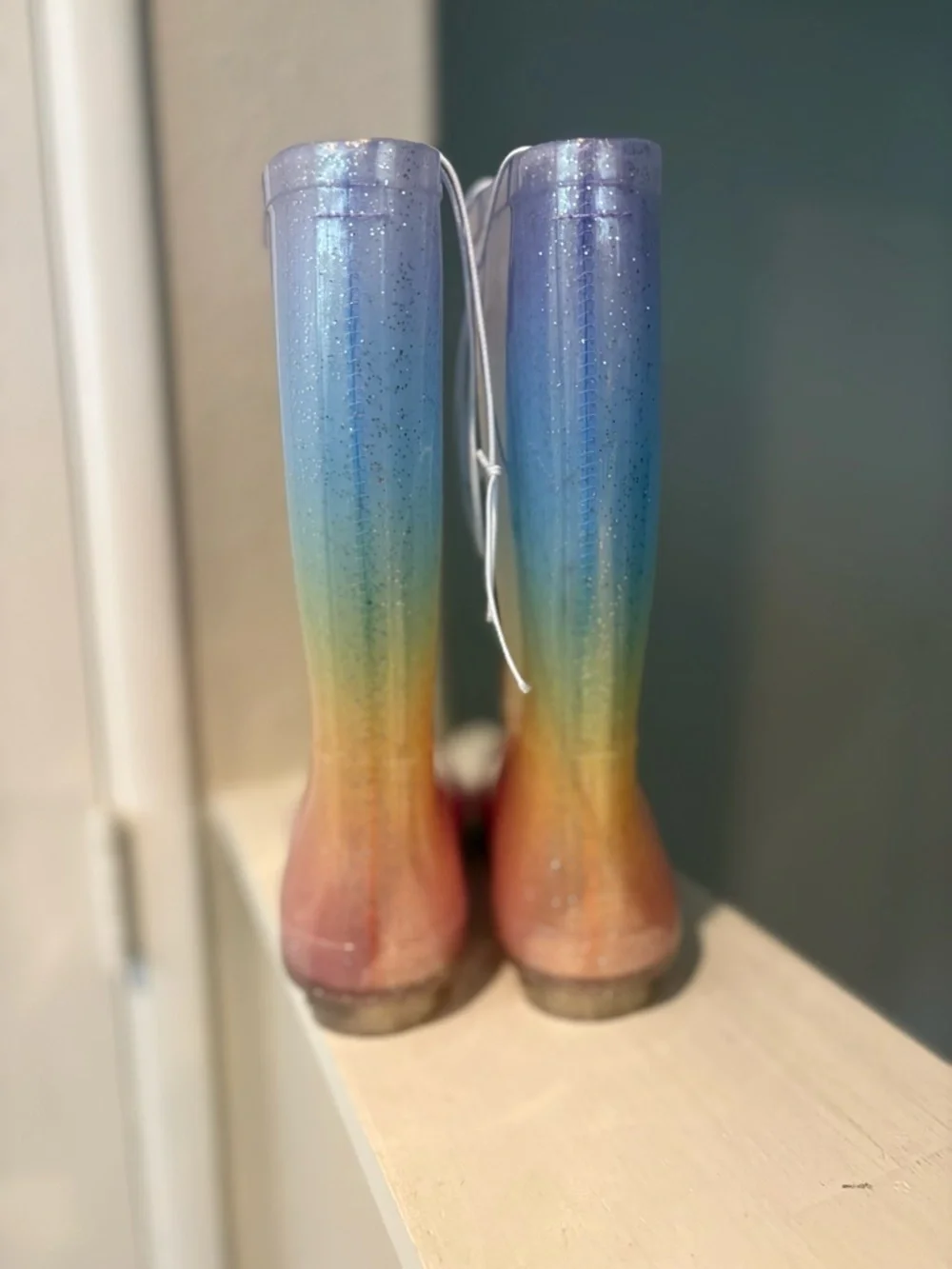 Kids' Target Cat & Jack Glitter Rainbow Ombre Rain Boots Size 1 NEW